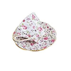 Vintage Rosina Queens 5040 Fine Bone China Teacup & Saucer Pink Rose Chintz